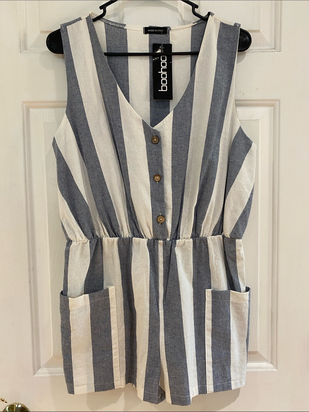 Boohoo Navy & White Striped Sleeveless Romper